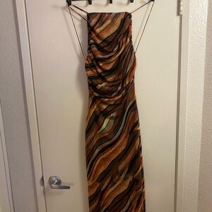 Emory Park Orange Brown Ruched Backless Sheath Dress